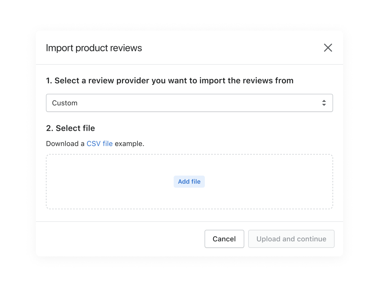 custom CSV spreadsheet file for shopify bulk import reviews