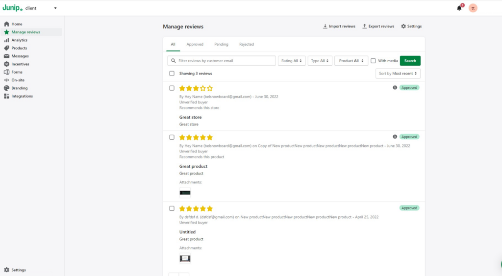 shopify apps for running product reviews - junip